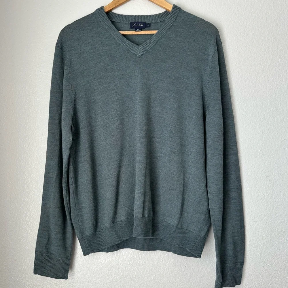 J. Crew V-Neck Pullover 100% Wool Sweater Large preppy shirt Academia school boy
